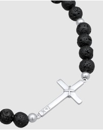 Kuzzoi - ICONIC EXCLUSIVE - Bracelet Lava Beads Black Cross in 925 Sterling Silver