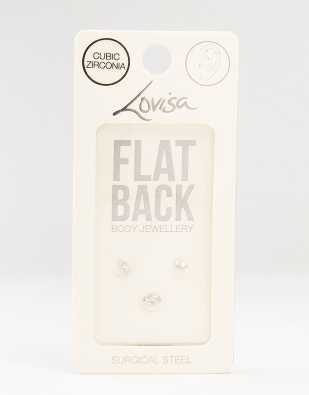 Lovisa - Surgical Steel Double Baguette Flat Backs 3-Pack