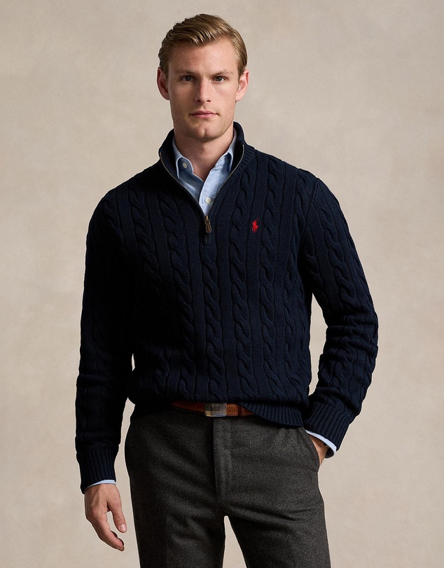 Polo Ralph Lauren - ICONIC EXCLUSIVE - Cable-Knit Cotton Quarter-Zip Sweater