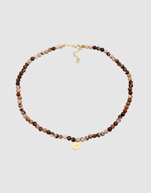 Elli Jewelry - Necklace Pearl Platelet Boho with Jasper Gemstones in 925 Sterling Silver Gold Plated