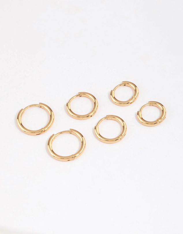 Lovisa - Gold Plated Surgical Steel Thin Classic Hoop Earrings Pack