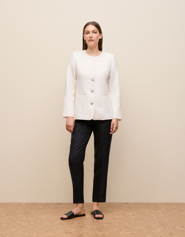 Trenery - Basketweave Linen Collarless Jacket in Pearl