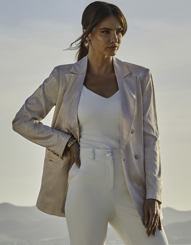 Sosandar - Animal Jacquard Satin Double Breasted Blazer
