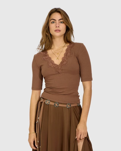 Belle & Bloom - Soft Touch Ribbed Lace Tee