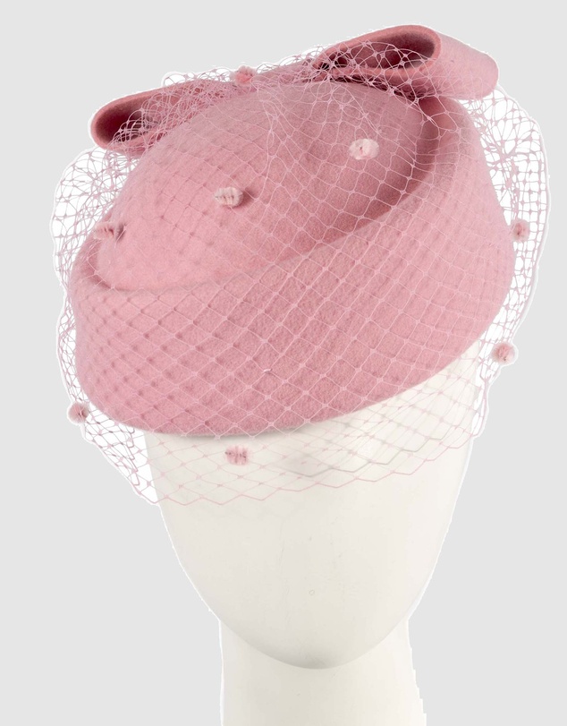 Max Alexander - Felt Pink Pillbox Hat With Veil