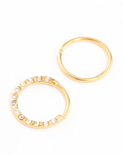 Lovisa - Gold Plated Titanium Cubic Zirconia Textured Nose Ring Pack