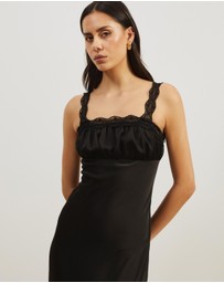 Atmos&Here - Rory Lace Trim Satin Slip Dress
