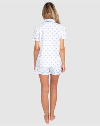 Sant And Abel - Women's Blue Palm Tree Short Sleeve Pajama Set