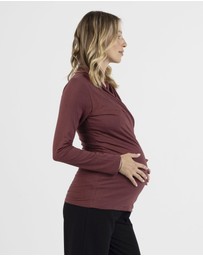 Angel Maternity - Maternity V-Neck Cross-Over Bamboo Long Sleeve Top
