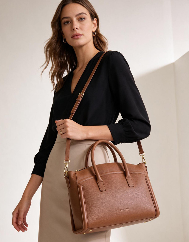 Pierre Cardin - Pierre Cardin Genuine Leather Square Tote Crossbody Bag