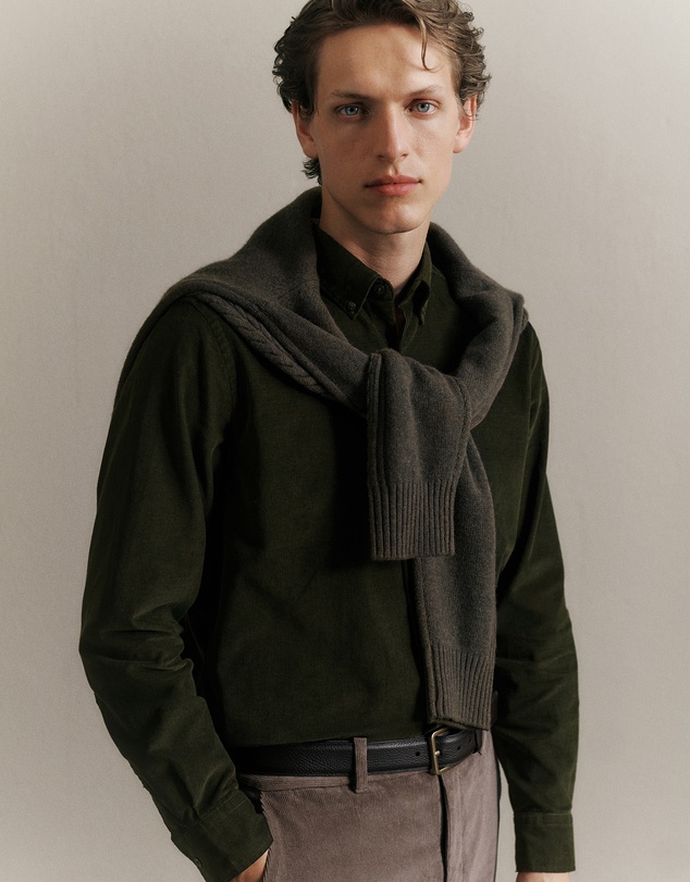 Trenery - Regular Fit Cord Shirt in Winter Moss