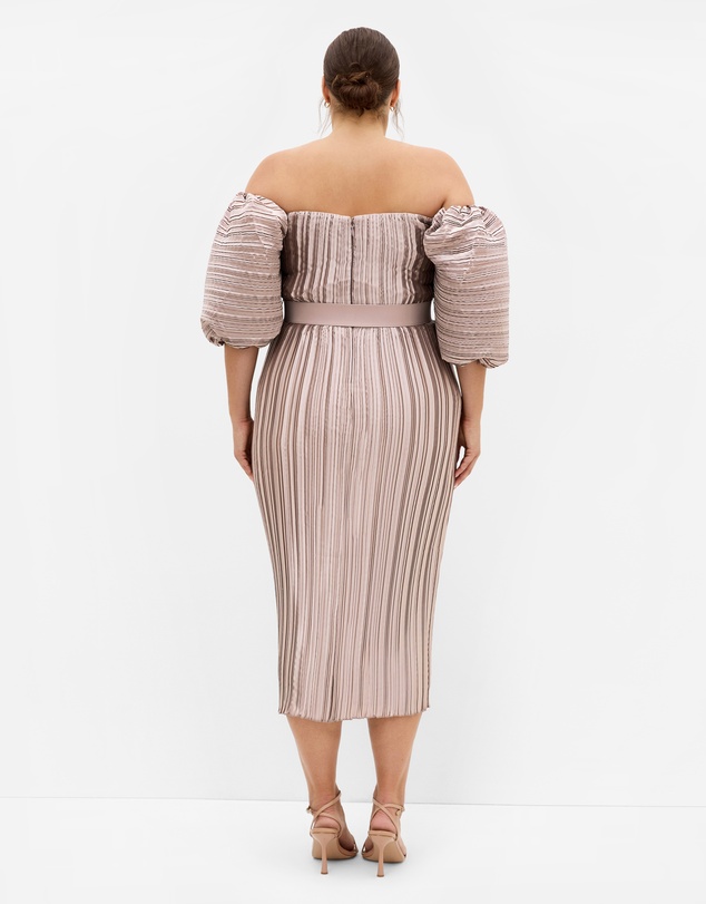 City Chic - Plus size Krista Pleat Midi Dress - champagne
