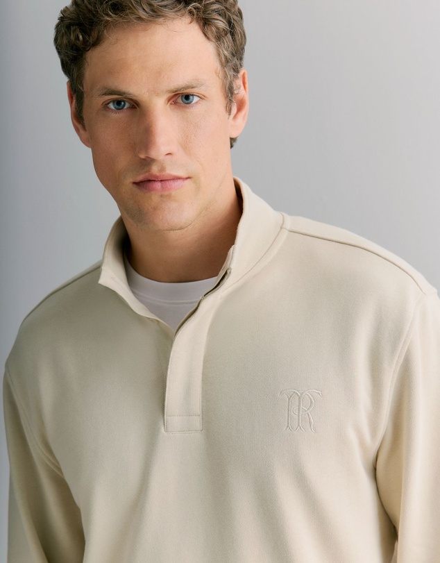 Trenery - Button Neck Monogram Sweat in Fawn