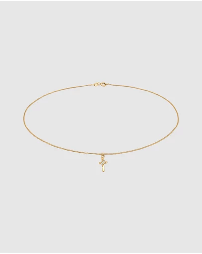 Elli Jewelry - Crystal Cross Choker Necklace in Gold-Plated 925 Silver