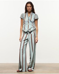 Laagam - Atena Turquoise Striped Wrap Blouse