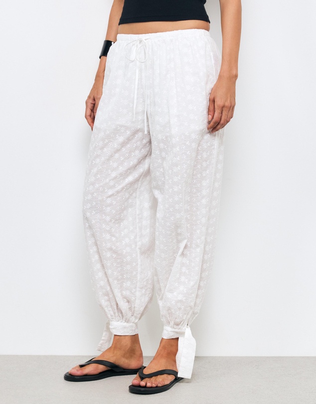 AERE - Tansy Embroidered Barrel Pants
