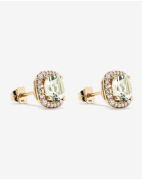 Michael Hill - Cushion Cut Green Amethyst Gemstone and 0.32 Carat TW Diamond Halo Stud Earrings in 10kt Yellow Gold