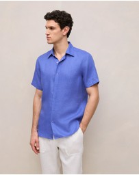 Trenery - Regular Fit Linen Short Sleeve Shirt in Vivid Blue