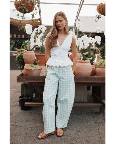 Petal & Pup - Tulsi Barrel Leg Jeans - Sage Plaid