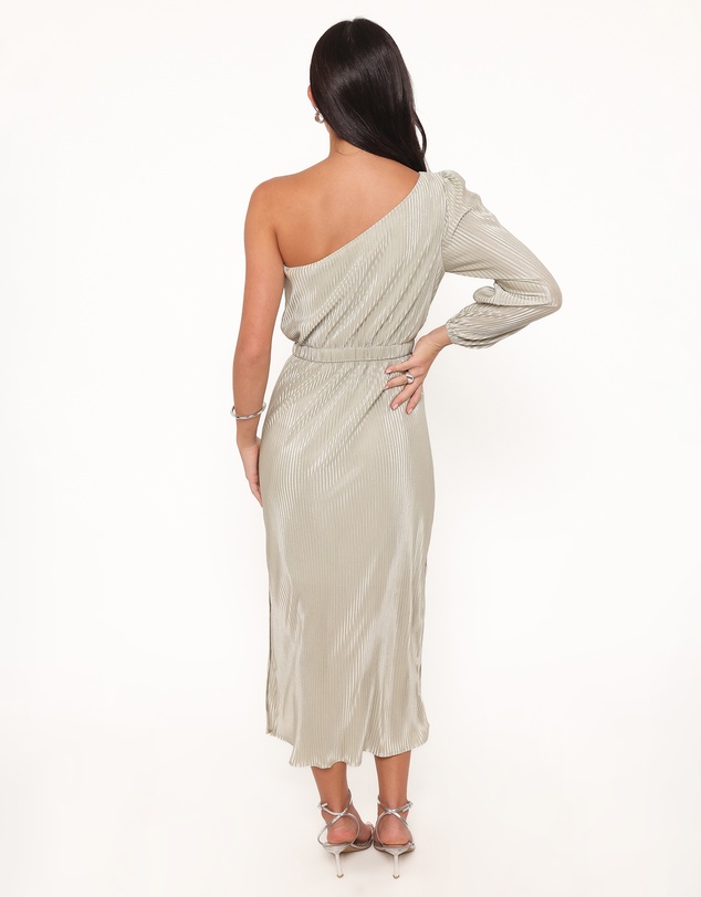 Petal & Pup - Pontee One Shoulder Pleated Midi Dress - Sage Green