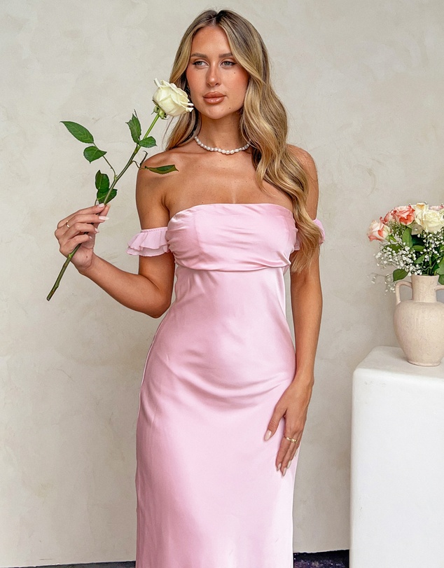 Beginning Boutique - Elvira Pink Satin Formal Maxi Dress