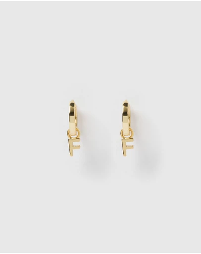 Izoa - Alphabet Letter F Huggie Earrings Gold