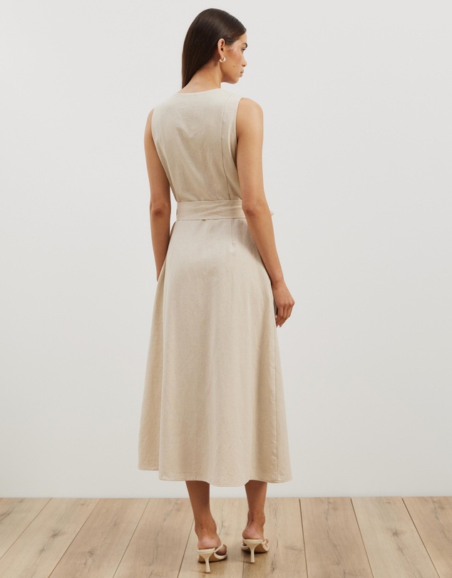 Atmos&Here - Dasha Scoop Neck Linen Blend Midi Dress