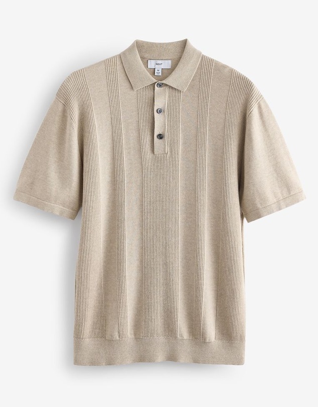 NEXT - Regular Vertical Texture Knitted Polo Jumper