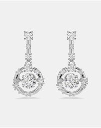 Swarovski - Constella Drop Earrings, Round Cut, Dancing Stone, White, Rhodium Plated
