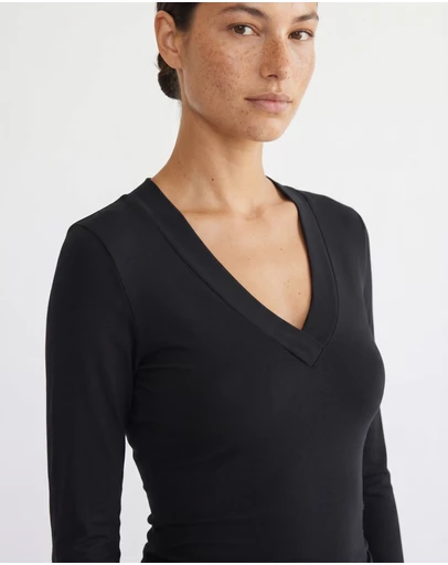 Style Addict - Margaux Deep V Henley Top - Black