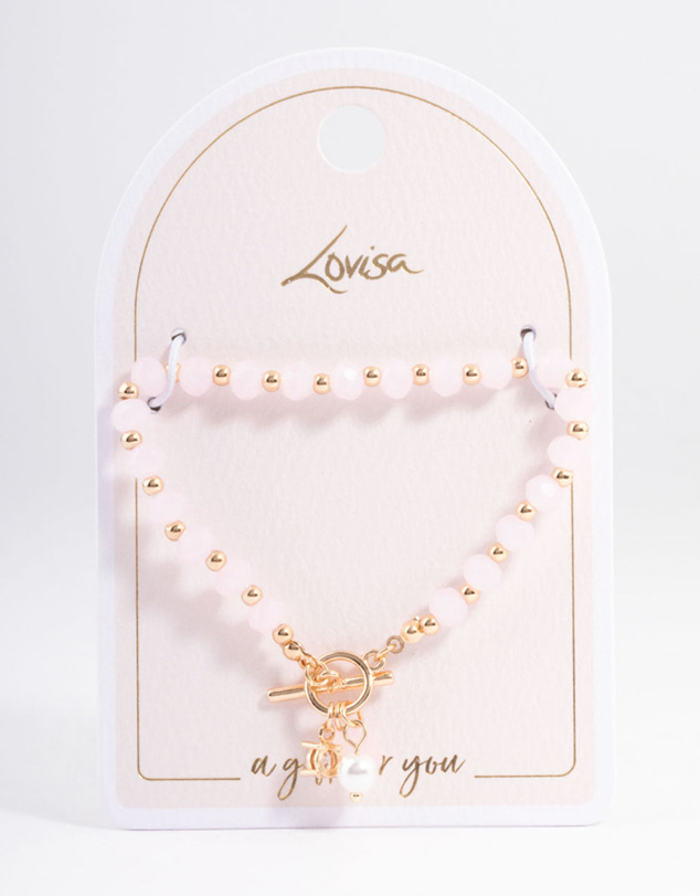 Lovisa - Gold Pearl & Diamante Beaded Bracelet
