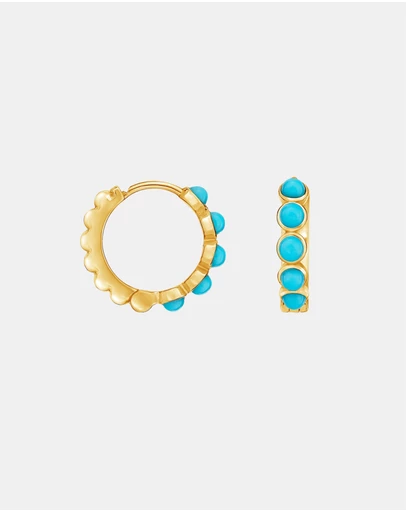 Dower & Hall - Women's Medium Azure Turquoise Huggie Hoops in Gold Vermeil