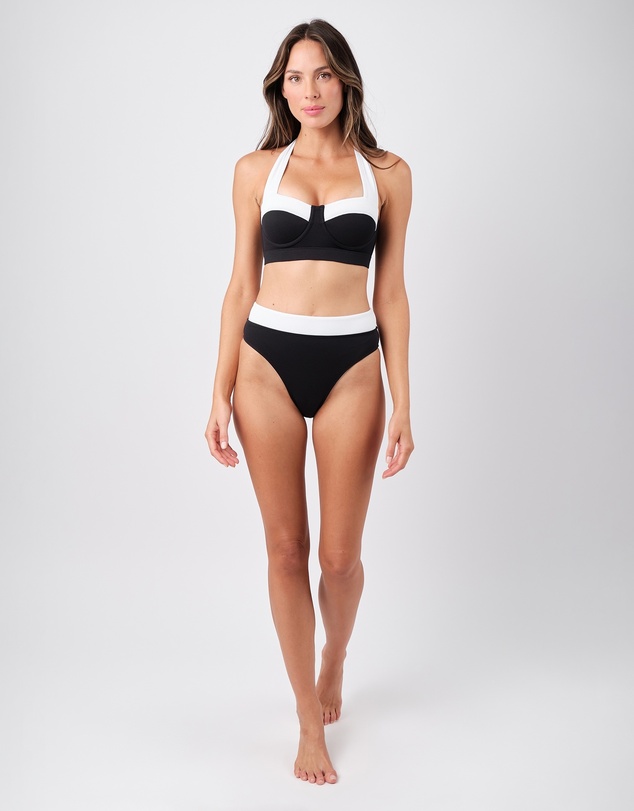 UNE PIECE - Textured High-Cut High-Waisted Bikini Bottom