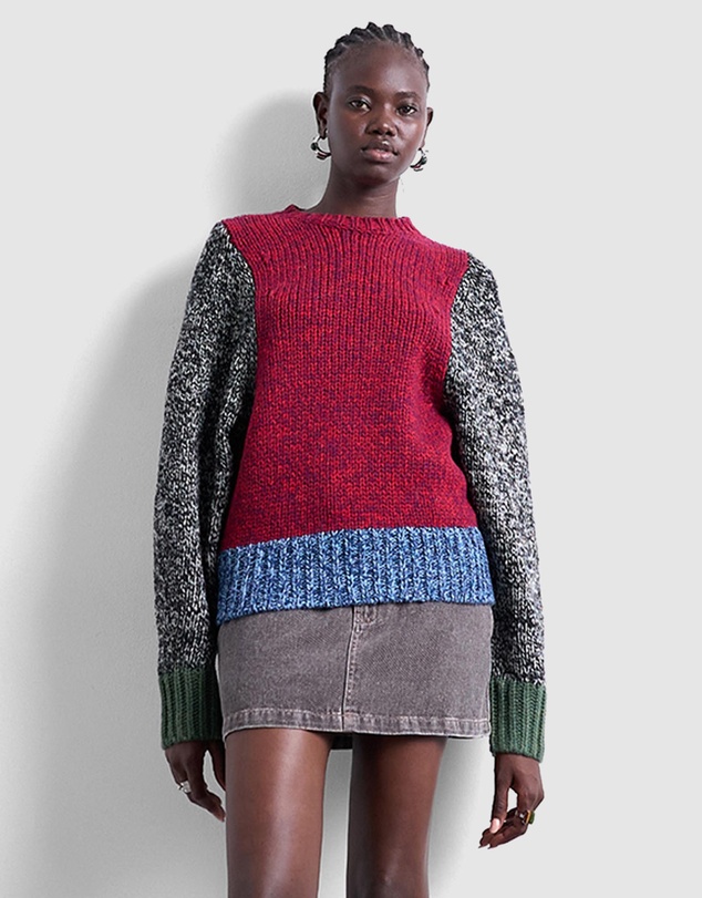 TOPSHOP - Knitted Twist Yarn Patchwork Volume Sleeve Jumper