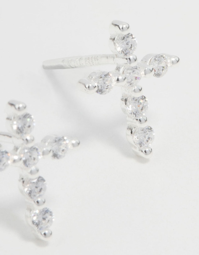 Lovisa - Sterling Silver Marquise Cubic Zirconia Cross Stud Earrings