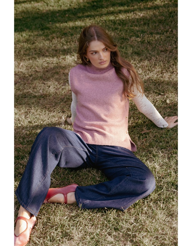 Petal & Pup - Freydis Side Button Sweater Top - Rose