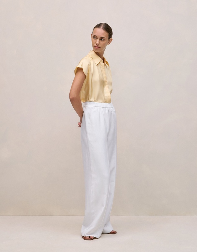 Trenery - Silk Twill Cap Sleeve Shirt in Butter