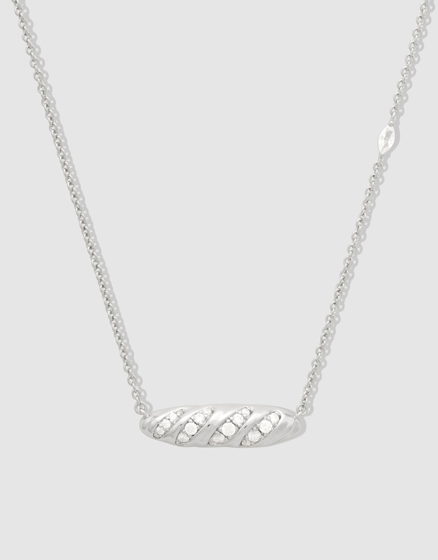 Wanderlust + Co - Baguette Pave Silver Necklace