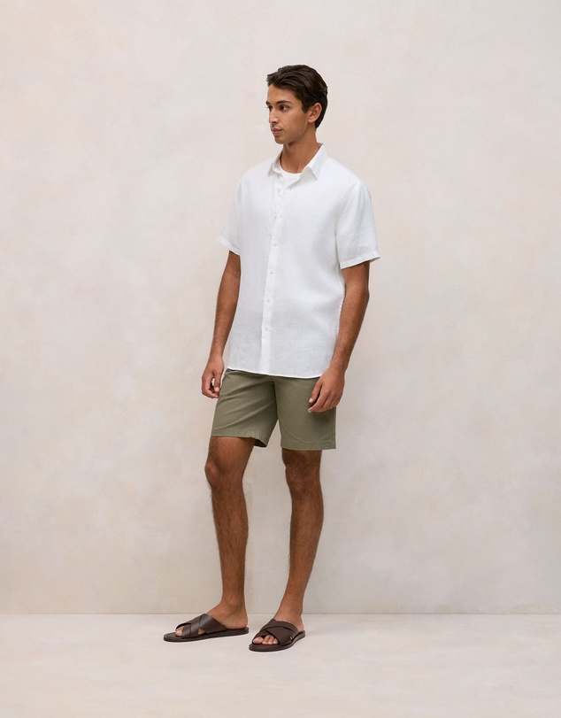 Trenery - Regular Fit Linen Short Sleeve Shirt in White