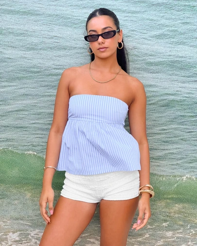 Beginning Boutique - Klee Light Blue Strapless Tie Back Top