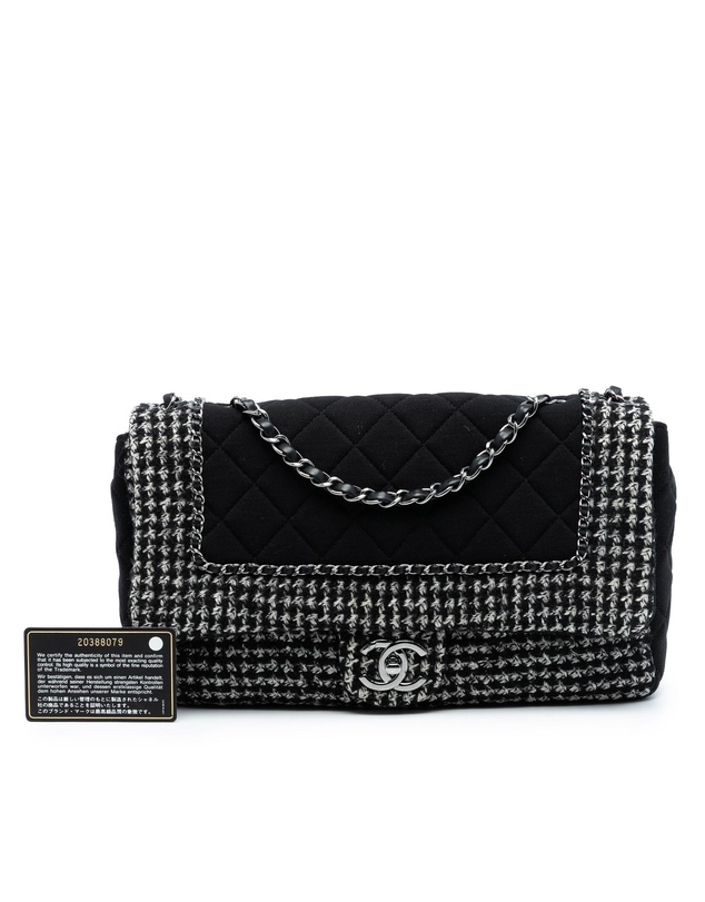 Pre-Loved by Azura Reborn - Pre-Loved Jumbo CC Quilted Jersey and Tweed Chain Flap
