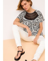 NEXT - Short Sleeve Crochet Bubblehem Top