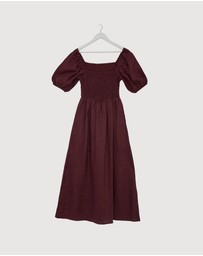 Revibe - Repaired AERE Olana Shirred Linen Midi Dress - AU 12