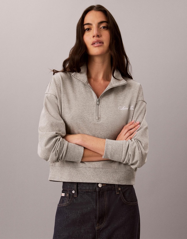 Calvin Klein - Logo Cotton Jersey Heavy Jersey 1/4 Zip Top