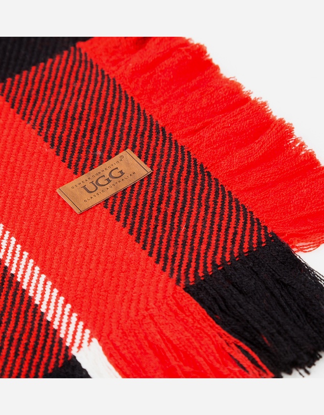 Ozwear Connection Uggs - Ugg Fringed Check Wool Scarf Red and Check