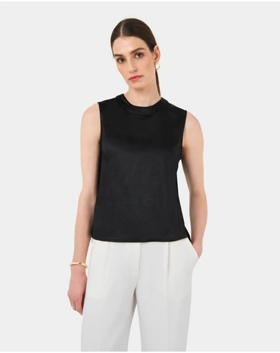 Forcast - Louisa Round Neck Satin Top
