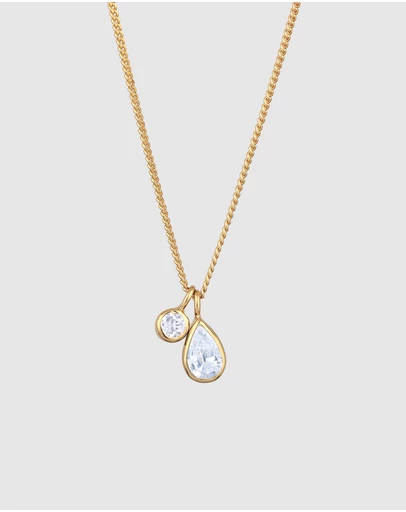 Elli Jewelry - Necklace Women Drop White Zirconia 925 Sterling Silver Gold Plated