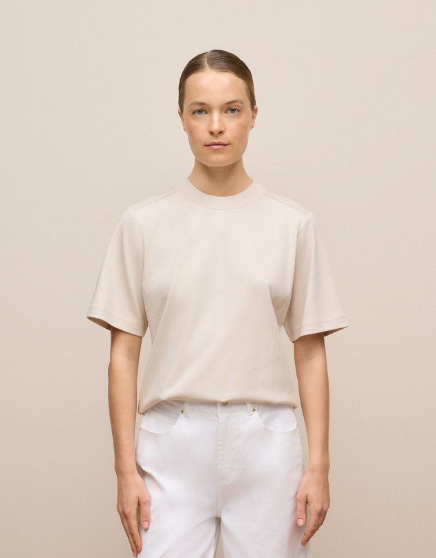 Trenery - Cotton Modal Interlock T-shirt in Stone