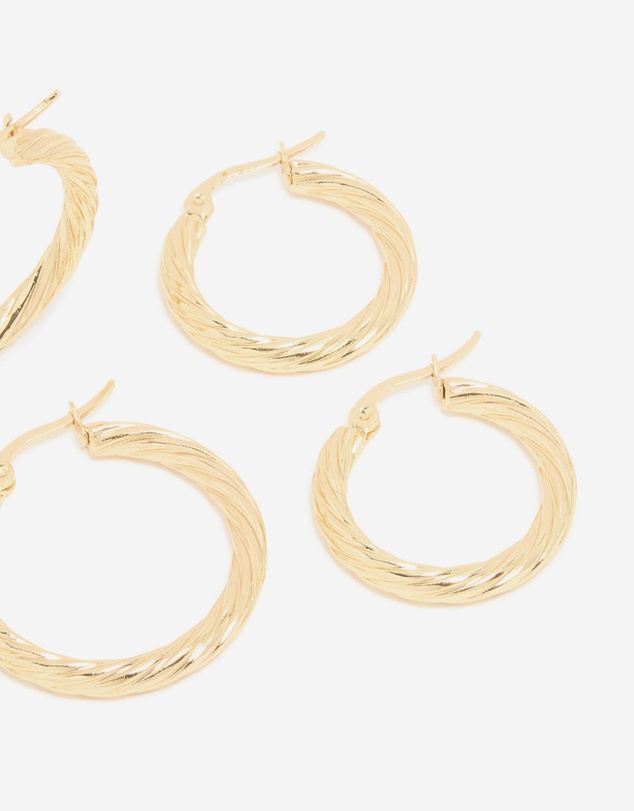 Lovisa - Waterproof Gold Plated Stainless Steel Twisted Hoop Earrings 3-Pack