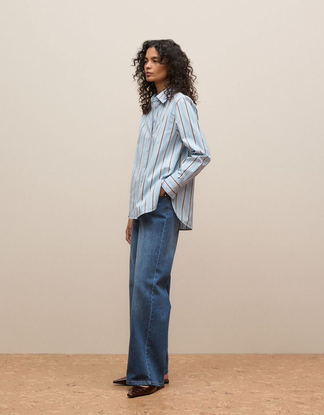 Trenery - Jacquard Stripe Long Sleeve Shirt in Sky